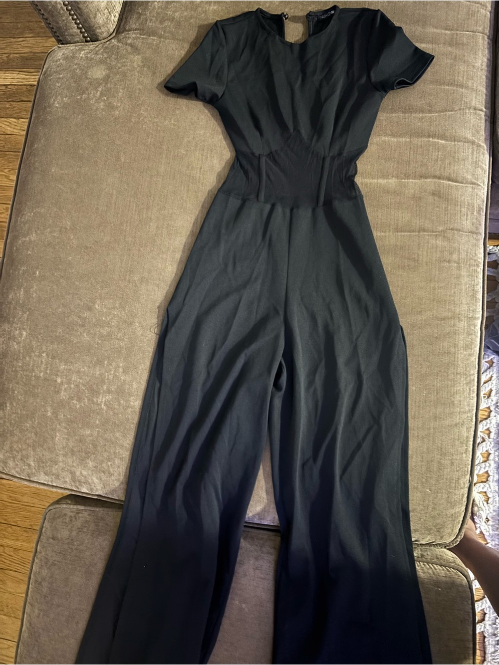 Zara Black Short-Sleeve Wide-Leg Jumpsuit
